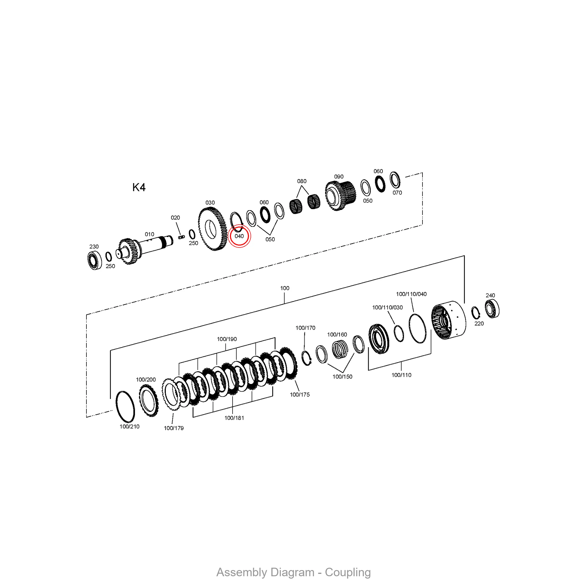 ZF 0630.501.050 RETAINING RING - Transmission Assembly Exploded View Diagram